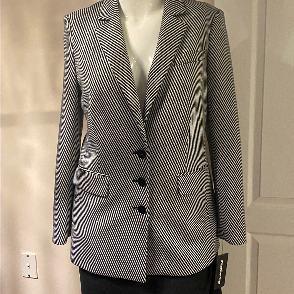 Karl lagerfeld Black and White Pinstripe Blazer 12